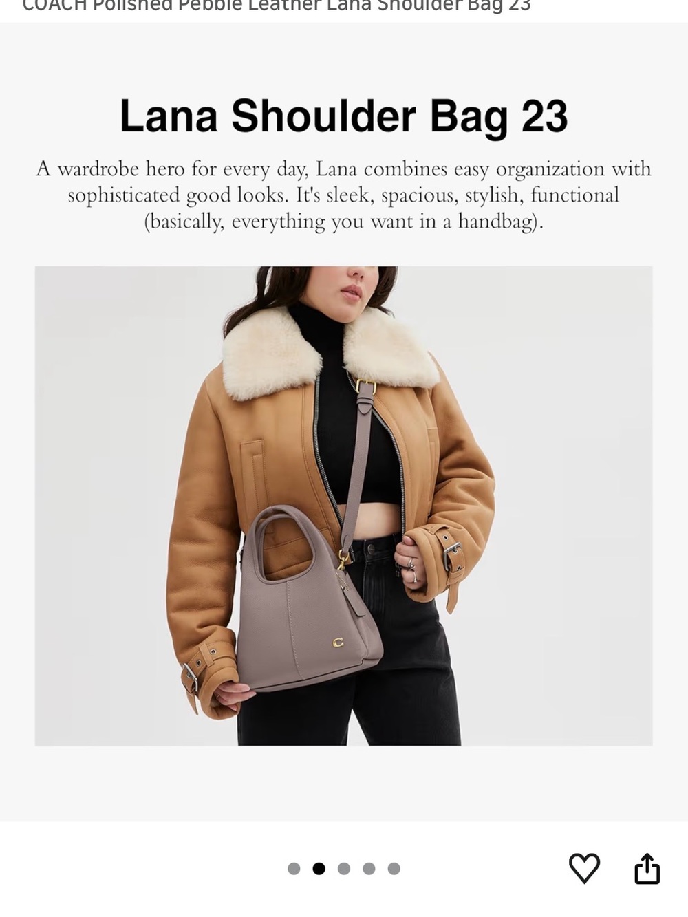 Coach Lana 23 Pebbled Leather Shoulder Bag in Brass/Dark Stone - Picture 2 of 7